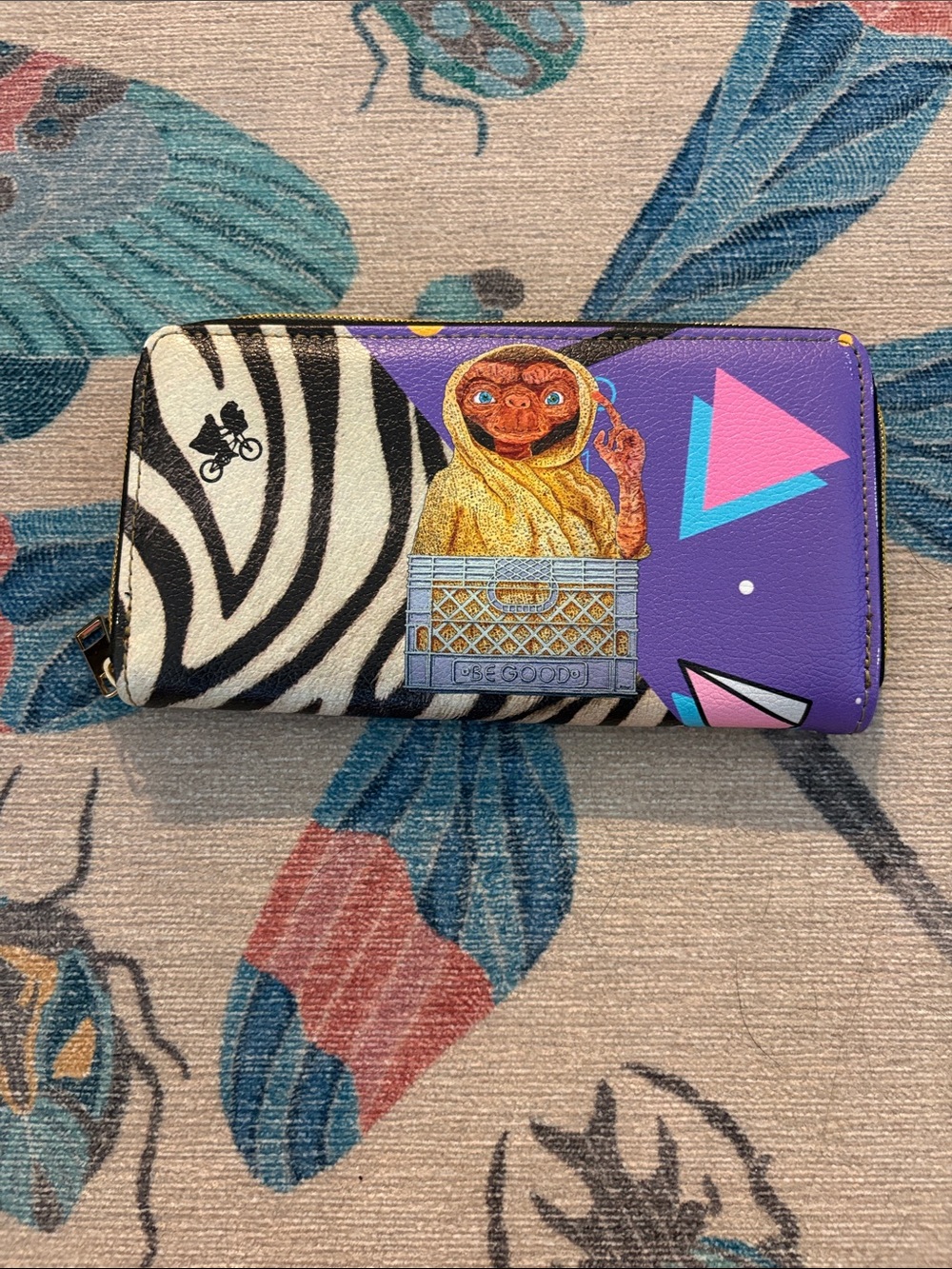 Purple Zebra-Print Zip Wallet with E.T. Graphic